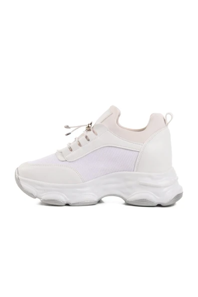 Beyaz Yüksek Taban Kadın Sneaker - Resim 2
