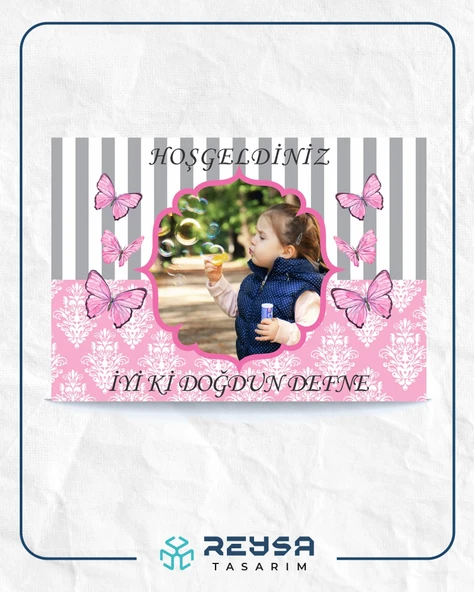 Pembe Kelebek Temalı Doğum Günü Afişi 70X100 cm ürün görseli 1