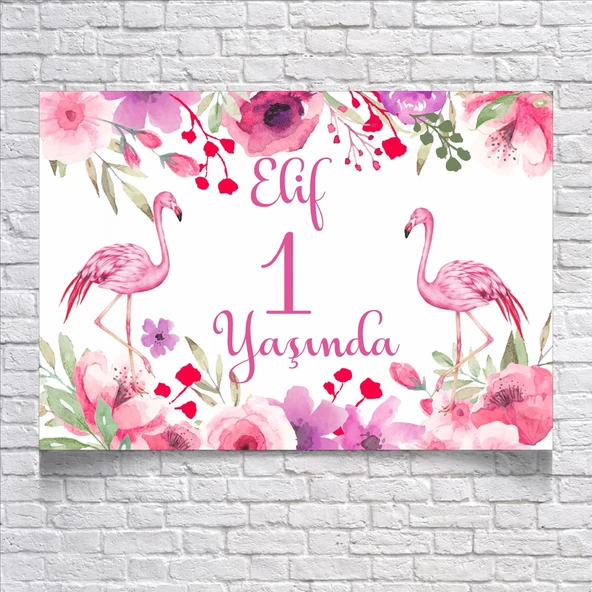 Flamingo Temalı Doğum Günü Afişi 70X100 cm ürün görseli 1