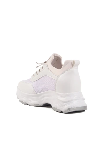 Beyaz Yüksek Taban Kadın Sneaker - Resim 4