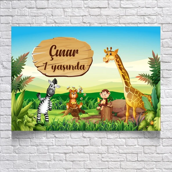 Safari Temalı Doğum Günü Afişi 70X100 cm ürün görseli 1