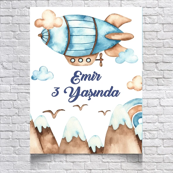 Balon Zeplin Temalı Doğum Günü Afişi 70X100 cm ürün görseli 1