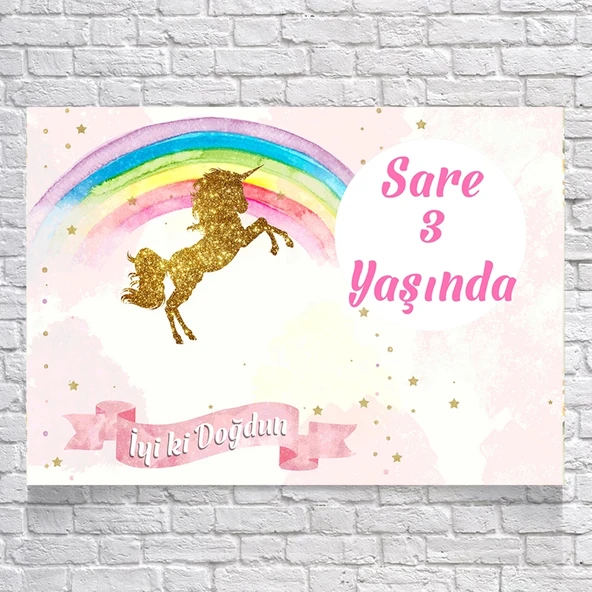 Unicorn Temalı Doğum Günü Afişi 70X100 cm ürün görseli 1