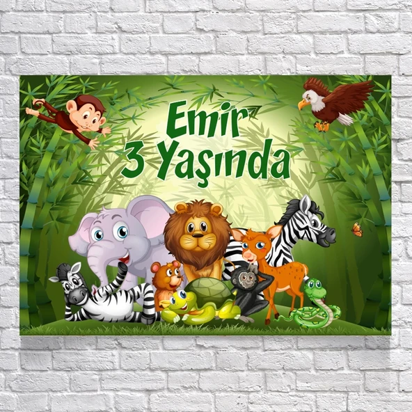 Safari Hayvanlar Temalı Doğum Günü Afişi 70X100 cm ürün görseli 1