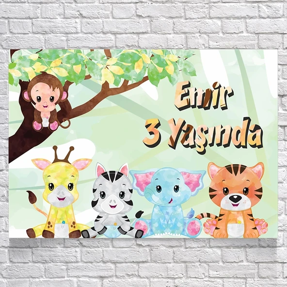 Safari Temalı Doğum Günü Afişi 70X100 cm ürün görseli 1