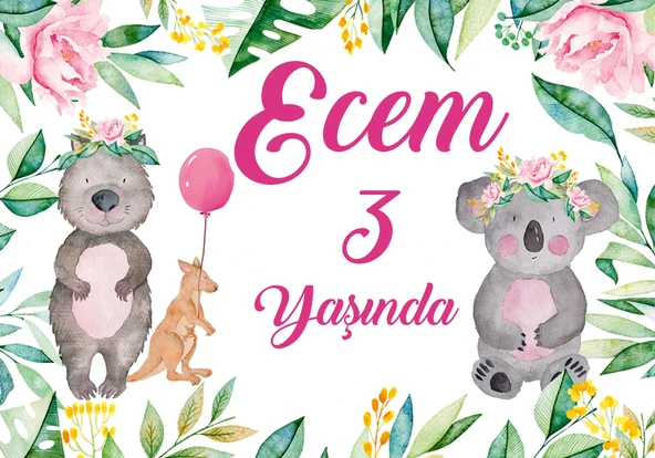 Sevimli Koala Temalı Doğum Günü Afişi 70X100 cm ürün görseli 1