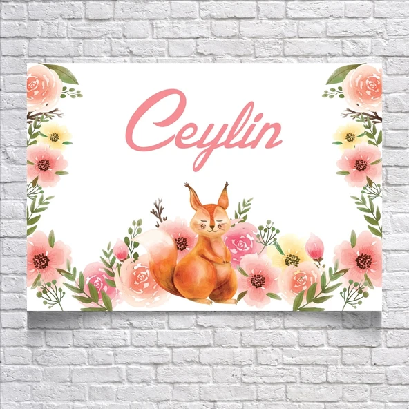 Çiçekli Sincap Temalı Doğum Günü Afişi 70X100 cm ürün görseli 1