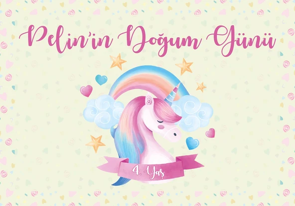 Unicorn Temalı Doğum Günü Afişi 70X100 cm ürün görseli 1