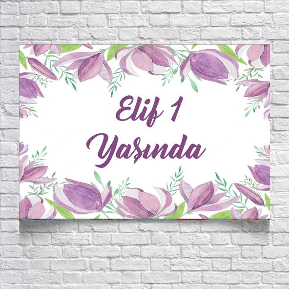 Mor Çiçek Temalı Doğum Günü Afişi 70X100 cm ürün görseli 1