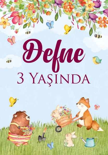 Sevimli Ayıcık Temalı Doğum Günü Afişi 70X100 cm ürün görseli 1