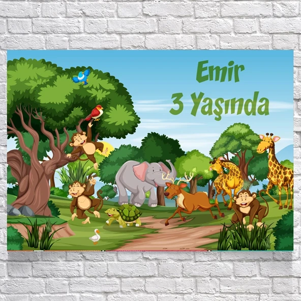Safari Temalı Doğum Günü Afişi 70X100 cm ürün görseli 1
