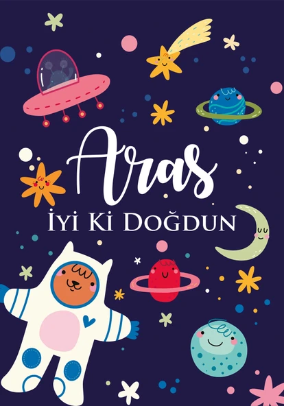 Uzay Temalı Doğum Günü Afişi 70X100 cm ürün görseli 1