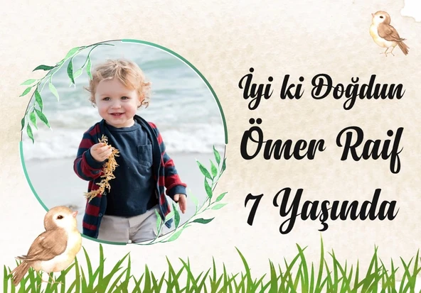Kuş ve Orman Temalı Doğum Günü Afişi 70X100 cm ürün görseli 1