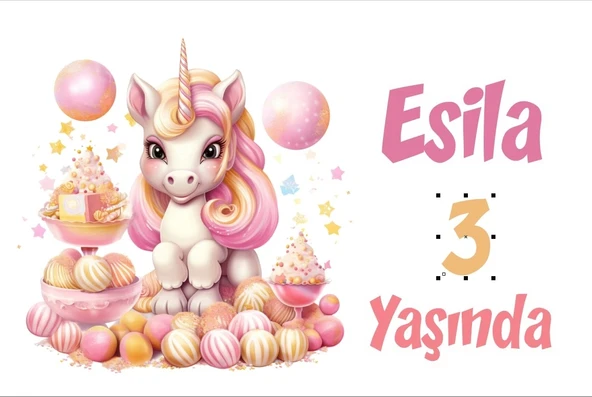 Pembe Unicorn Temalı Doğum Günü Afişi -1 70X100 cm ürün görseli 1