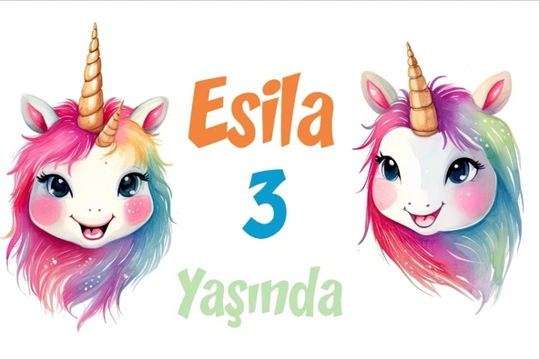 Gökkuşakları ve Unicornlar Temalı Doğum Günü Afişi 70X100 cm ürün görseli 1