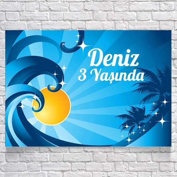 Deniz ve Dalga Temalı Doğum Günü Afişi 70X100 cm ürün görseli 1