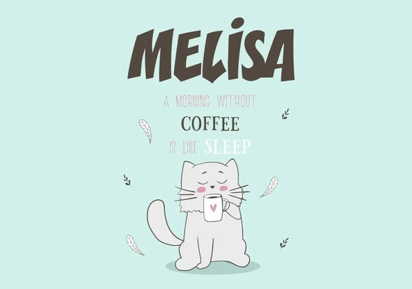 Kahve İçen Kedi Temalı Doğum Günü Afişi 70X100 cm ürün görseli 1