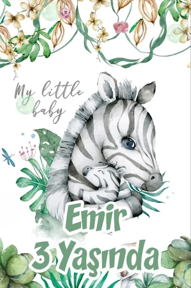 Bebek Zebra Temalı Doğum Günü Afişi 70X100 cm ürün görseli 1