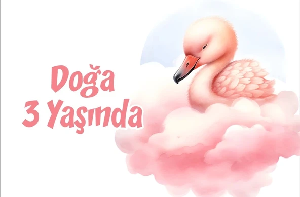 Pembe Sevimli Kuğu Temalı Doğum Günü Afişi 70X100 cm ürün görseli 1