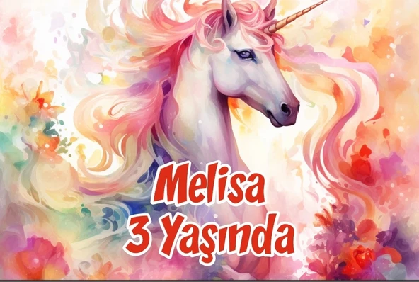 Büyük Unicorn Temalı Doğum Günü Afişi 70X100 cm ürün görseli 1