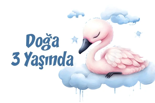 Sevimli Kuğu Temalı Doğum Günü Afişi 70X100 cm ürün görseli 1