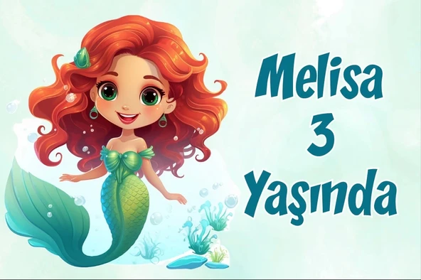 Sevimli Deniz Kızı Temalı Doğum Günü Afişi -3 70X100 cm ürün görseli 1