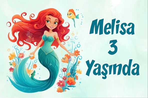 Deniz Kızı ve Balıklar Temalı Doğum Günü Afişi 70X100 cm ürün görseli 1