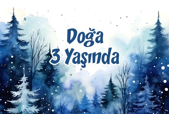 Kış ve Orman Temalı Doğum Günü Afişi 70X100 cm ürün görseli 1