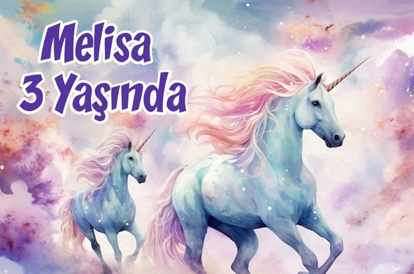 Büyük Unicornlar Temalı Doğum Günü Afişi -4 70X100 cm ürün görseli 1