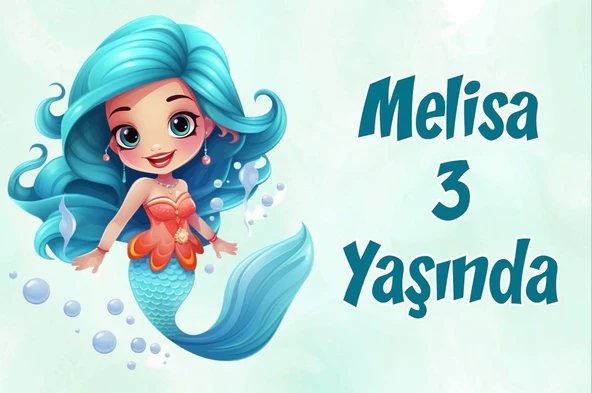 Sevimli DEniz Kızı Temalı Doğum Günü Afişi -2 70X100 cm ürün görseli 1