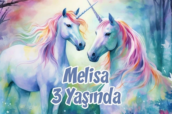 Büyük Unicornlar Temalı Doğum Günü Afişi -2 70X100 cm ürün görseli 1