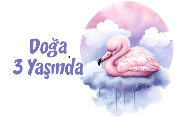 Mor Sevimli Kuş Temalı Doğum Günü Afişi 70X100 cm ürün görseli 1