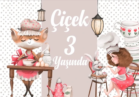 Aşçı Hayvanlar Temalı Doğuım Günü Afişi 70X100 cm ürün görseli 1