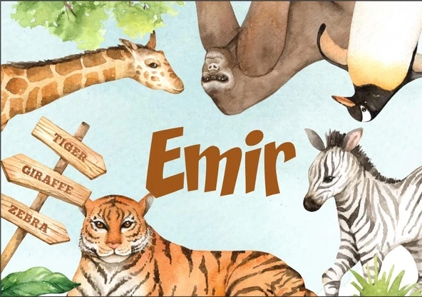 Safari Hayvanları Temalı Doğum Günü Afişi -2 70X100 cm ürün görseli 1