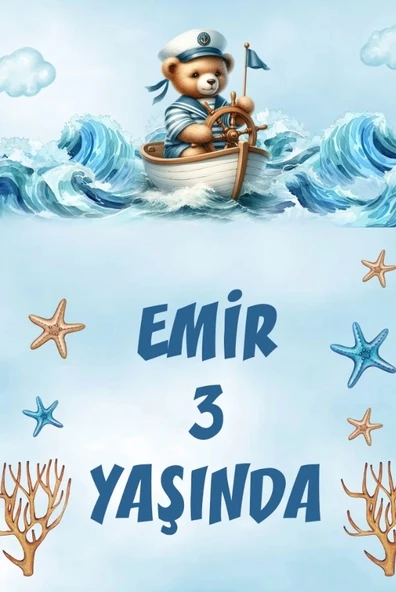 Denizci Ayıcık Temalı Doğum Günü Afişi -4 70X100 cm ürün görseli 1
