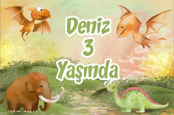 Dinozorlar Temalı Doğum Günü Afişi 70X100 cm ürün görseli 1