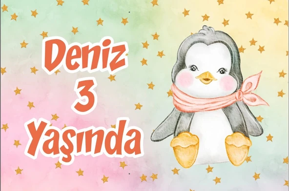Sevimli Penguen Temalı Doğum Günü Afişi 70X100 cm ürün görseli 1