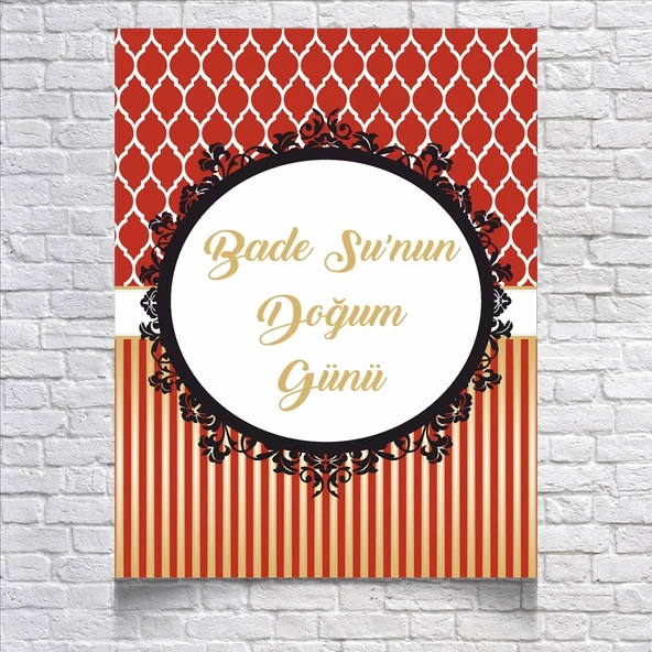 Kırmızı Çizgili Doğum Günü Afişi 100X150 cm ürün görseli 1