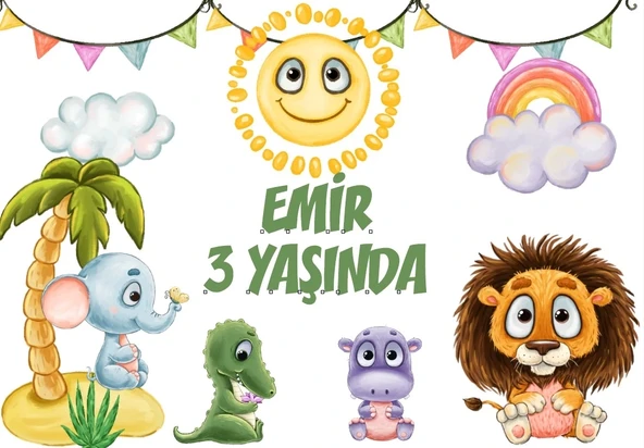 Safari temalı Doğum Günü Afişi 70X100 cm ürün görseli 1