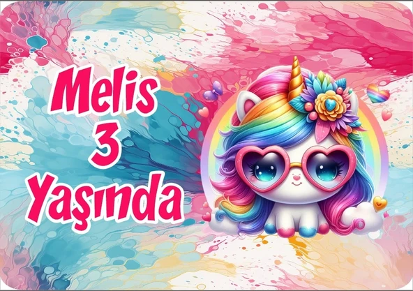 Renkli Unicorn Doğum Günü Afişi 70X100 cm ürün görseli 1