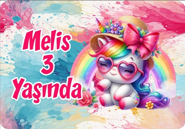 Renkli Unicorn Doğum Günü Afişi 70X100 cm ürün görseli 1