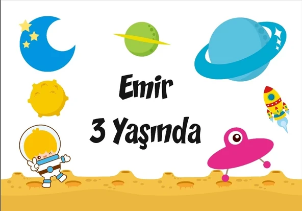 Uzay Temalı Doğum Günü Afişi 70X100 cm ürün görseli 1