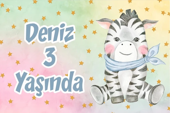 Sevimli Zebra Doğum Günü Afişi 70X100 cm ürün görseli 1
