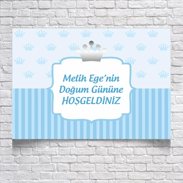 Mavi Taç Temalı Doğum Günü Karşılama Afişi 100X150 cm ürün görseli 1