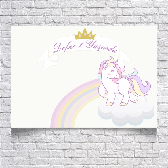 UNICORN TEMALI DOĞUM GÜNÜ AFİŞİ 100X150 cm ürün görseli 1