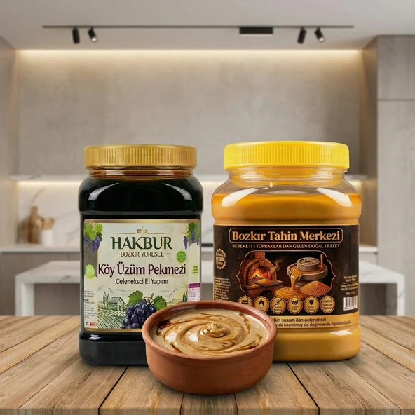 Bozkır tahin Merkezi Yerli Altın susam tahini 935 Gr & Köy Üzüm Pekmezi 950 Gr (doğal& katkısız) ürün görseli 1