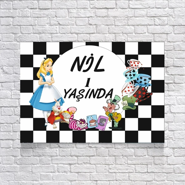 Alice Harikalar Diyarından Doğum Günü Afişi 100X150 cm ürün görseli 1