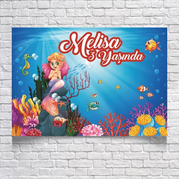 Deniz ve Deniz Kızı Temalı Doğum Günü Afişi 100X150 cm ürün görseli 1