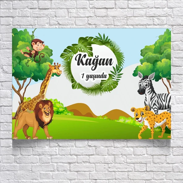 Safari Temalı Doğum Günü Afişi 100X150 cm ürün görseli 1