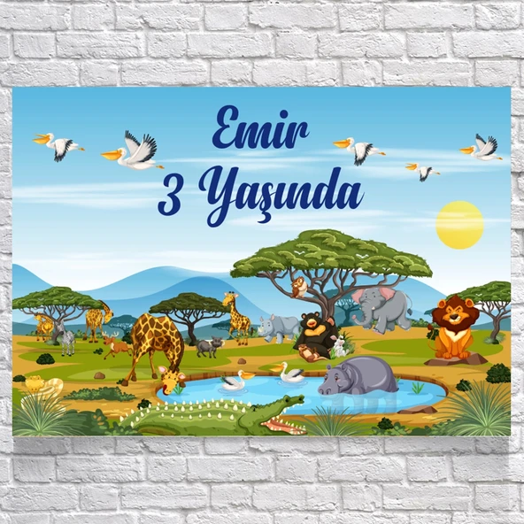 Safari Temalı Doğum Günü Afişi 100X150 cm ürün görseli 1